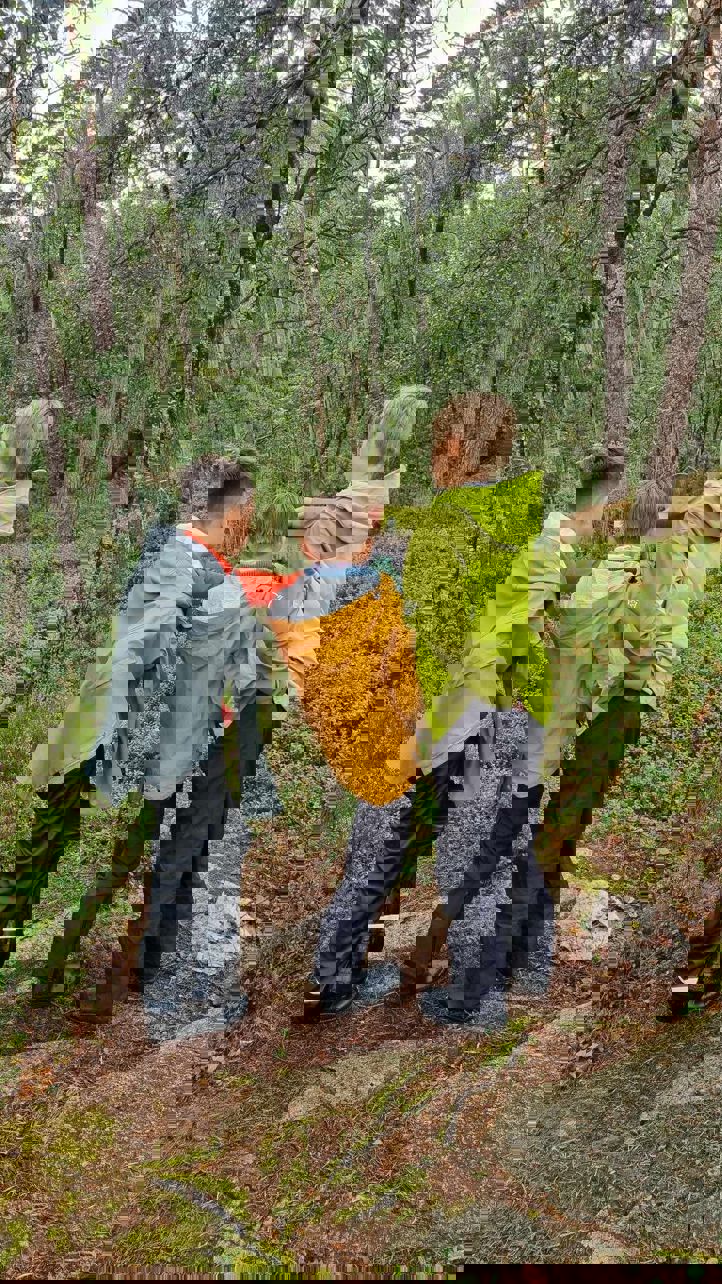 en gruppe barner som står i en skog