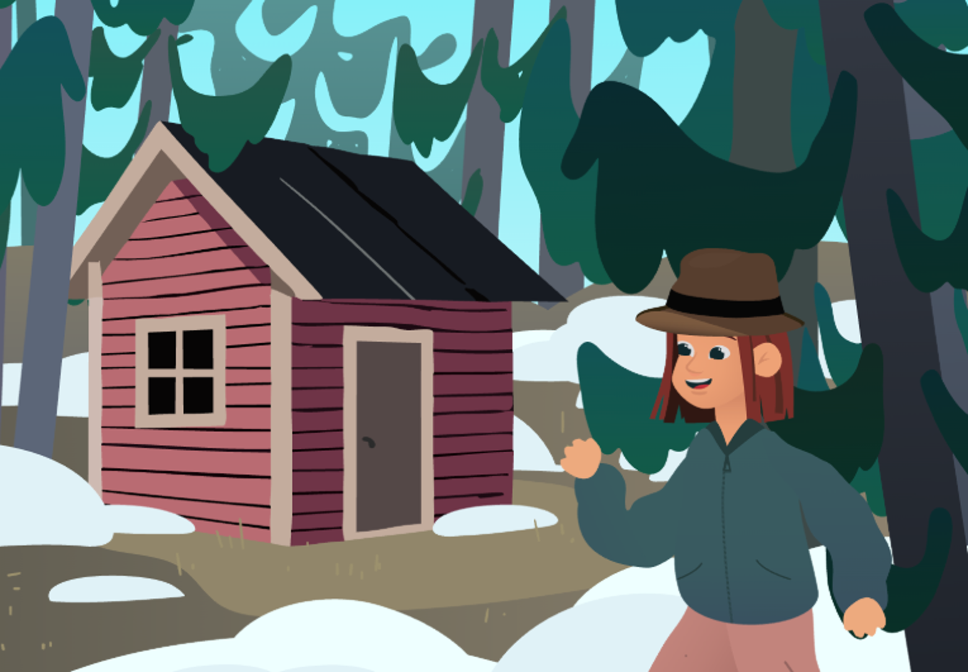 en person med hatt og hus