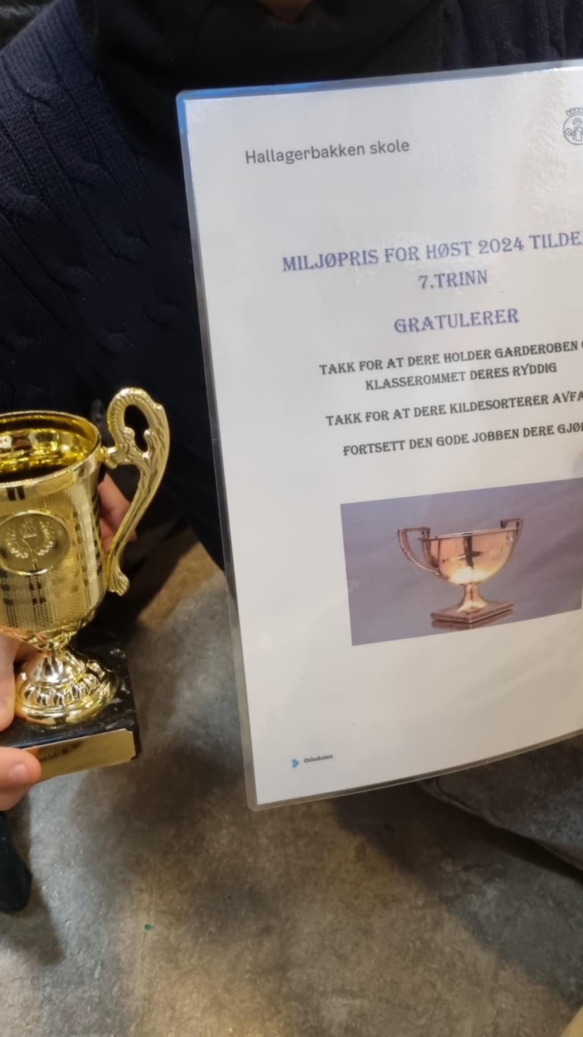 en hånd som holder et trofé